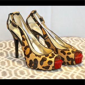 Guess Leopard Peep Toe Heels
